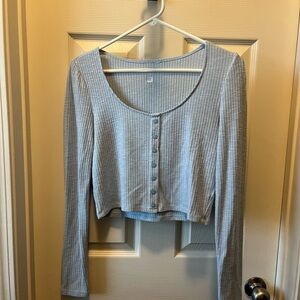 Me to We Light Blue Button Down Ribbed Top